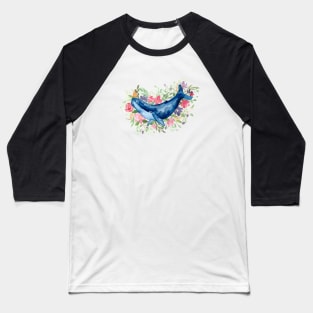 Humpback Whale with Florals Baseball T-Shirt